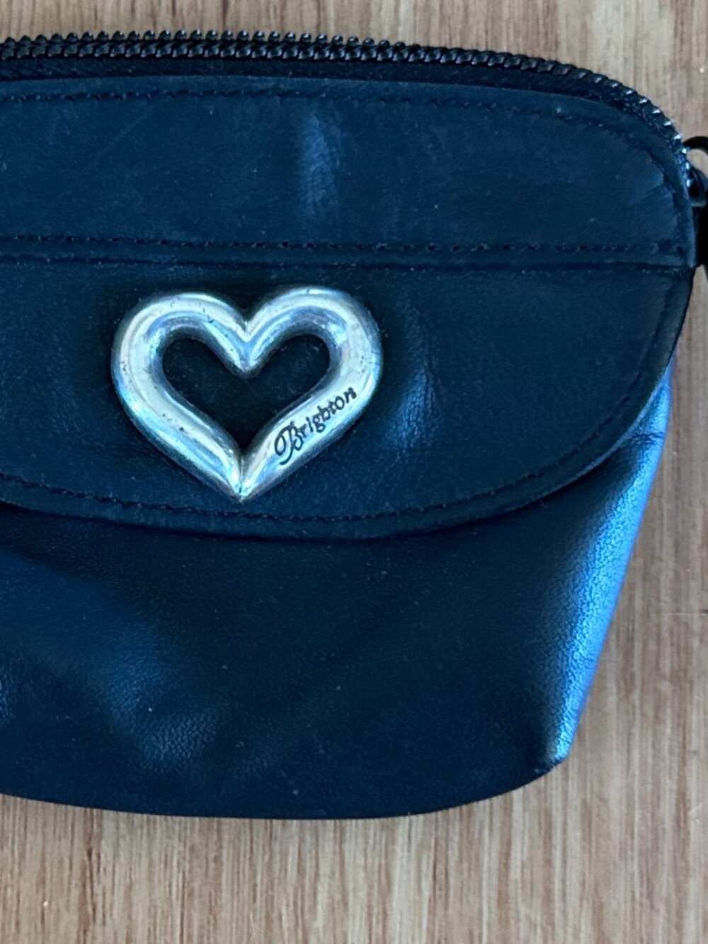 Brighton Small Black leather Metal Heart Emblem Coin Purse For Change or Cards